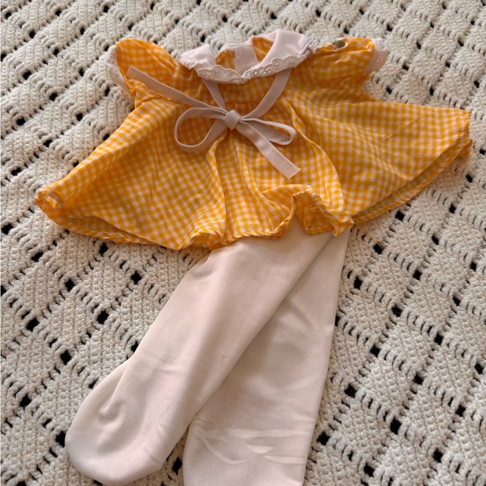 Cabbage Patch Kids Coleco Yellow Gingham Swing Dress with White Tights